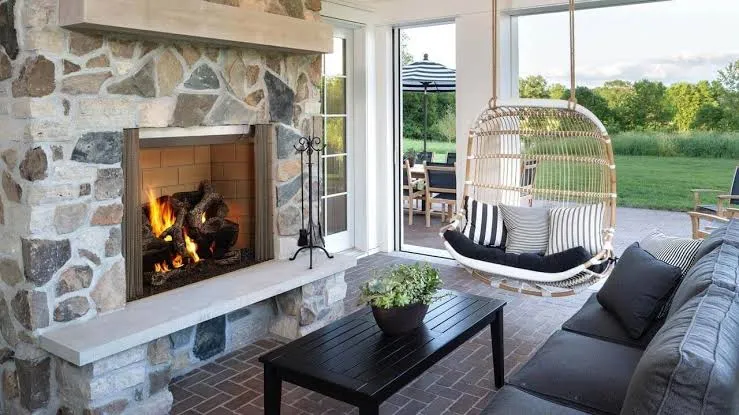 Luxury Outdoor Fireplace With a Feature Wall