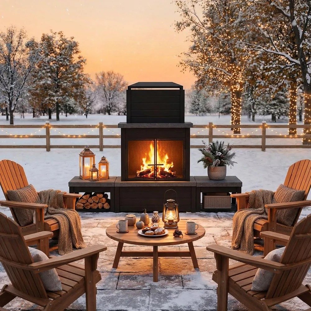 Modern Black Outdoor Fireplace