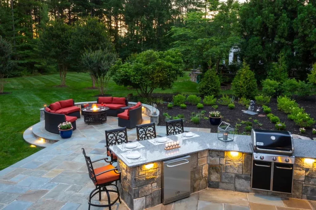 Outdoor Fireplace With an Outdoor Kitchen