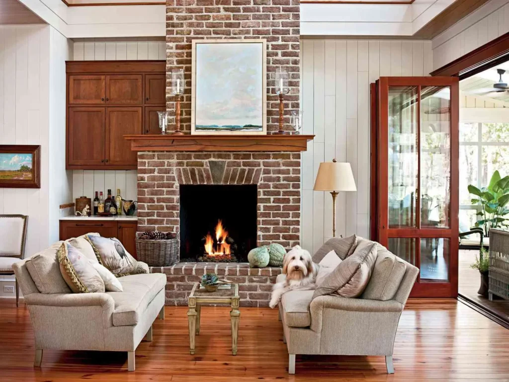 Traditional Red Brick Fireplace