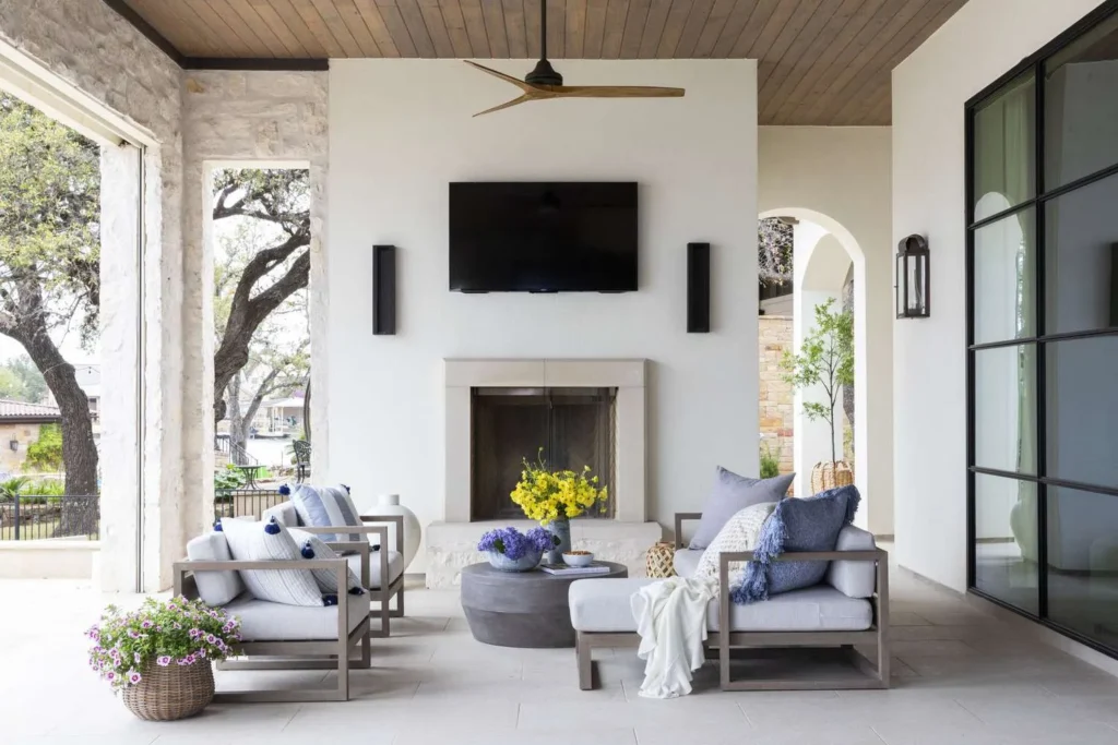White Stucco Outdoor Fireplace
